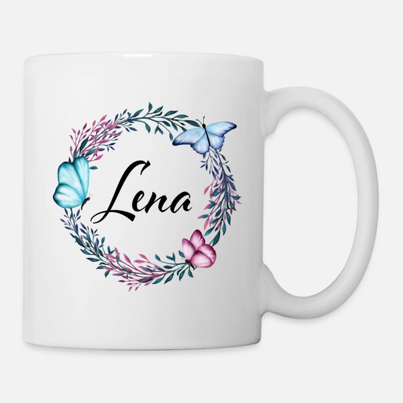Lena, Name, Schriftzug, Blumenkranz, Geschenk - Tasse - Weiß