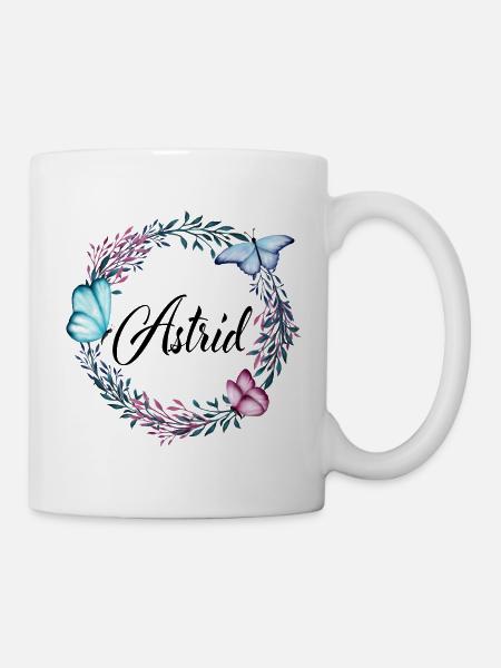 Astrid, nom, lettrage, couronne de fleurs, cadeau - Mug blanc - blanc