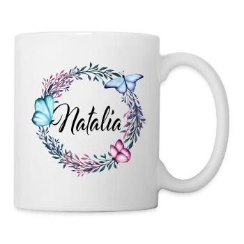Natalia, name, lettering, flower wreath, gift - Mug - white - Right