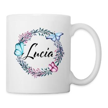 Lucia, nom, lettrage, couronne de fleurs, cadeau - Mug blanc - blanc - Droite