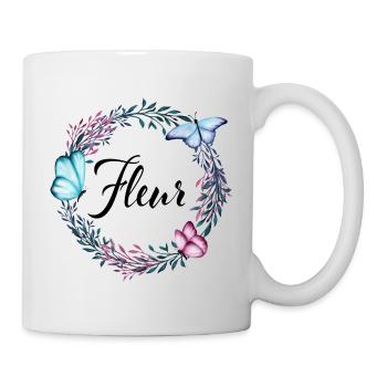 Fleur, name, lettering, flower wreath, gift - Mug - white - Right