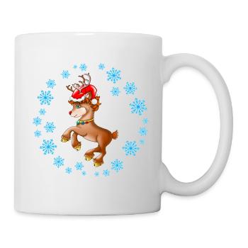 Renne Rudolph avec casquette de Noël chapeau de Père Noël - Mug blanc - blanc - Droite