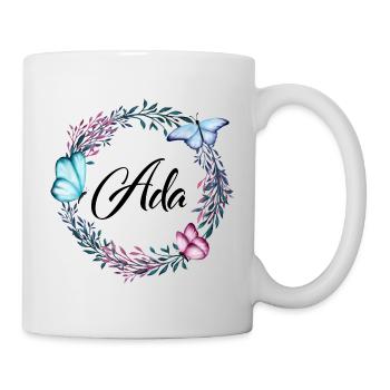 Ada, Name, Schriftzug, Blumenkranz, Geschenk - Tasse - Weiß - Rechts