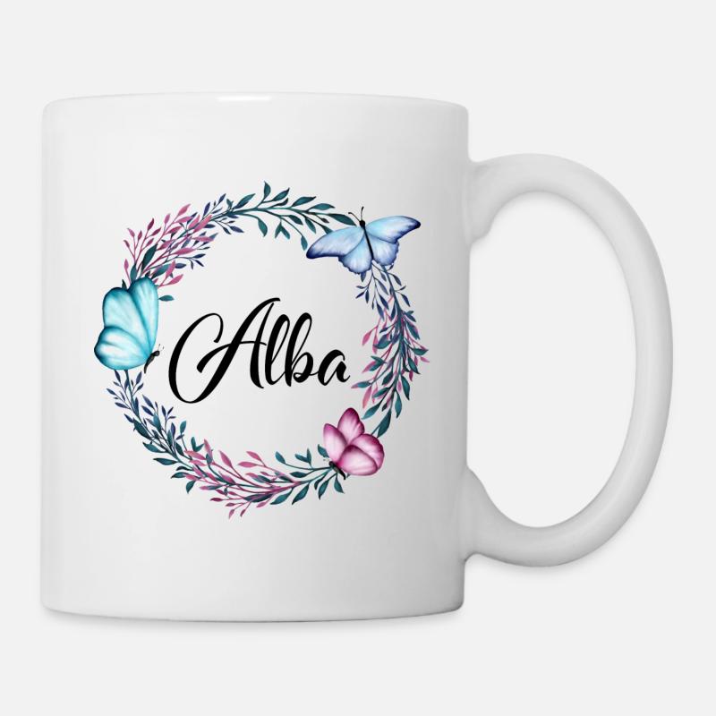 Alba, name, lettering, flower wreath, gift - Mug - white