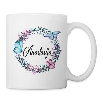 Anastasija, nome, lettering, corona, fiori, regalo - Tazza - bianco - Destra