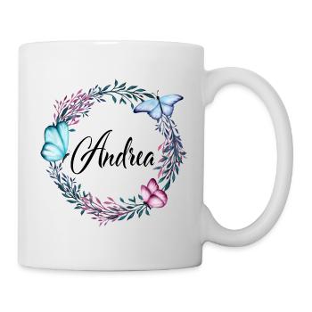 Andrea, nom, lettrage, couronne de fleurs, cadeau - Mug blanc - blanc - Droite