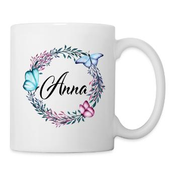 Anna, Name, Schriftzug, Blumenkranz, Geschenk - Tasse - Weiß - Rechts