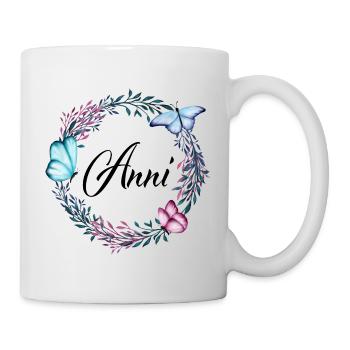 Anni, Name, Schriftzug, Blumenkranz, Geschenk - Tasse - Weiß - Rechts