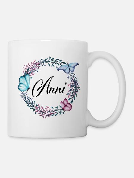 Anni, Name, Schriftzug, Blumenkranz, Geschenk - Tasse - Weiß