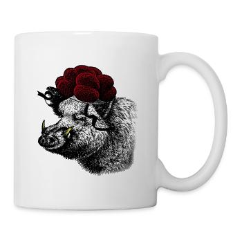 Wild boar / boar with Black Forest Bollenhut - Mug - white - Right