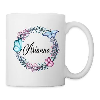 Arianna, nom, lettrage, couronne de fleurs, cadeau - Mug blanc - blanc - Droite