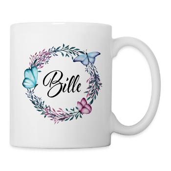 Bille, nom, lettrage, couronne de fleurs, cadeau - Mug blanc - blanc - Droite