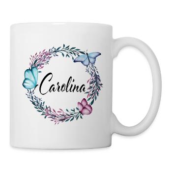 Carolina, nom, lettrage, couronne fleurs, cadeau - Mug blanc - blanc - Droite