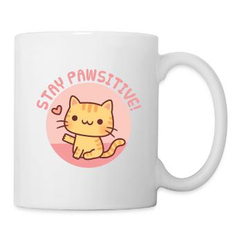 Mignon chat tigré orange, jeu de mots positif stay pawsitive - Mug blanc - blanc - Droite