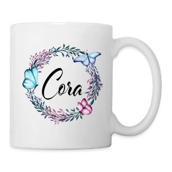 Cora, Name, Schriftzug, Blumenkranz, Geschenk - Tasse - Weiß - Rechts