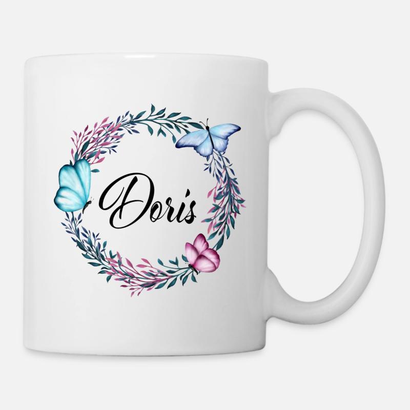 Doris, name, lettering, flower wreath, gift - Mug - white