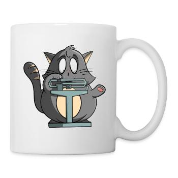 Funny cat on scales - lose excess weight - Mug - white - Right