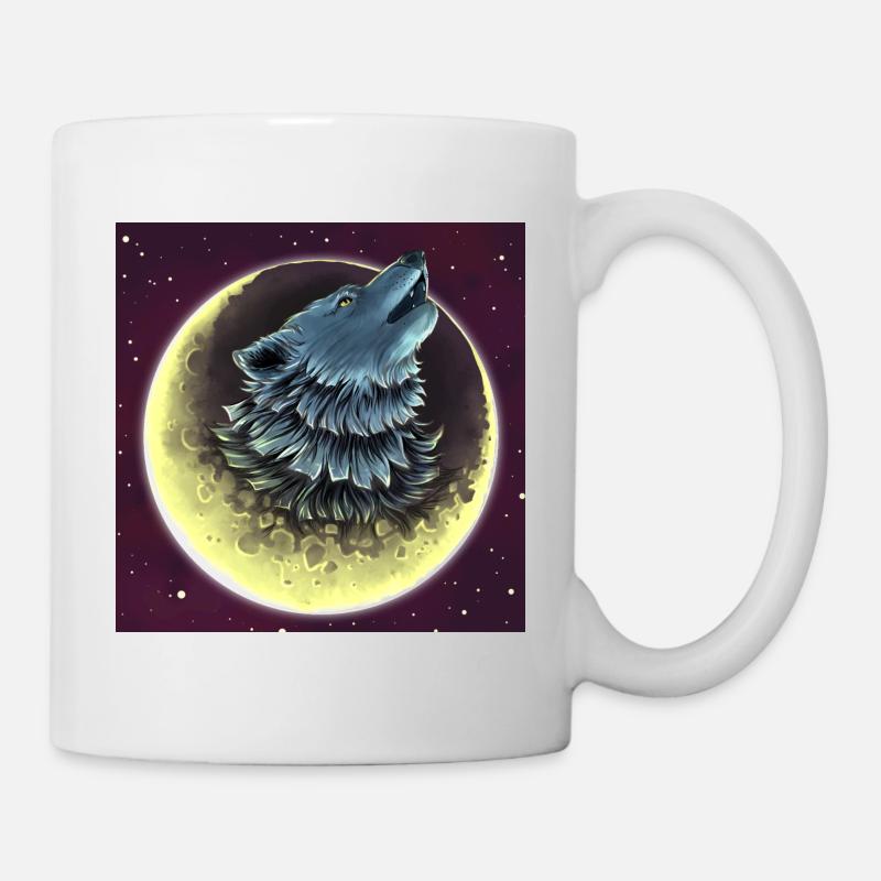 Ein Wolf im Mond - Tasse - Weiß