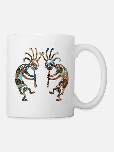 Jumeaux Kokopelli amérindiens avec ornements 3 - Mug blanc - blanc