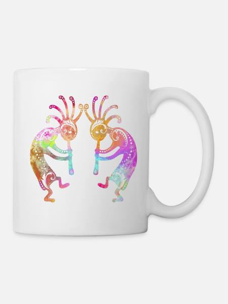 Jumeaux Kokopelli amérindiens avec ornements 2 - Mug blanc - blanc