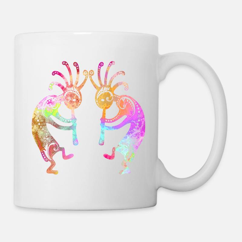 Jumeaux Kokopelli amérindiens avec ornements 2 - Mug blanc - blanc