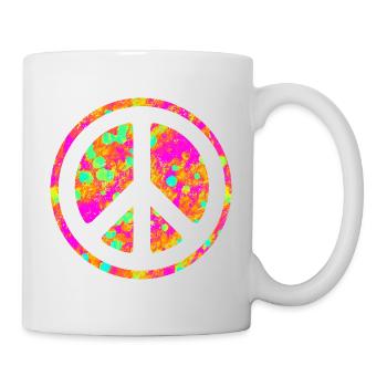 Flower Power PEACE Sign - Grungy Painting 3 - Mug - white - Right
