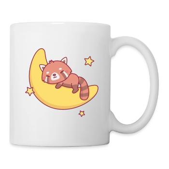 Cute Little Red Panda Sleeping On Moon - Mug - white - Right