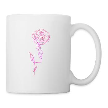 Frauengesicht und rosa in einer Zeile - Tasse - Weiß - Rechts