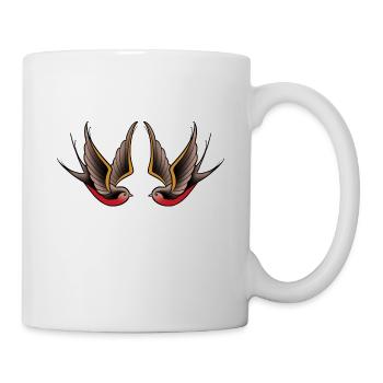 Double bird old school tattoo style - Mug - white - Right