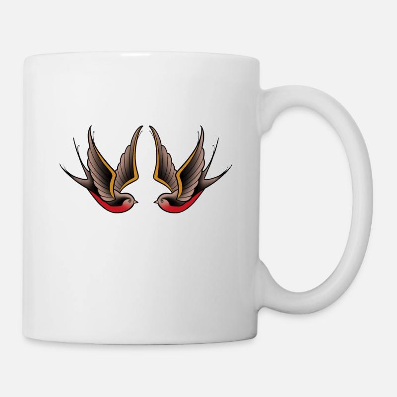 Doppelter Vogel alte Schule Tattoo-Stil - Tasse - Weiß