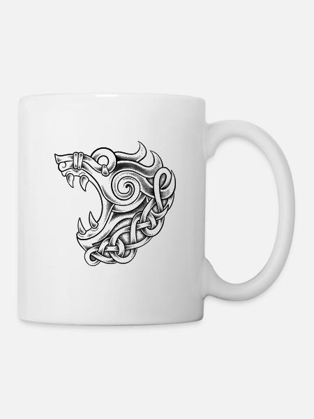 Fenrir vikings dotwork tattoo - Mug blanc - blanc