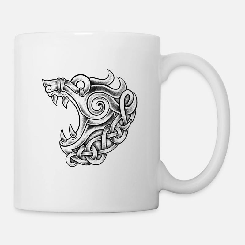 Fenrir vikings dotwork tattoo - Mug - white