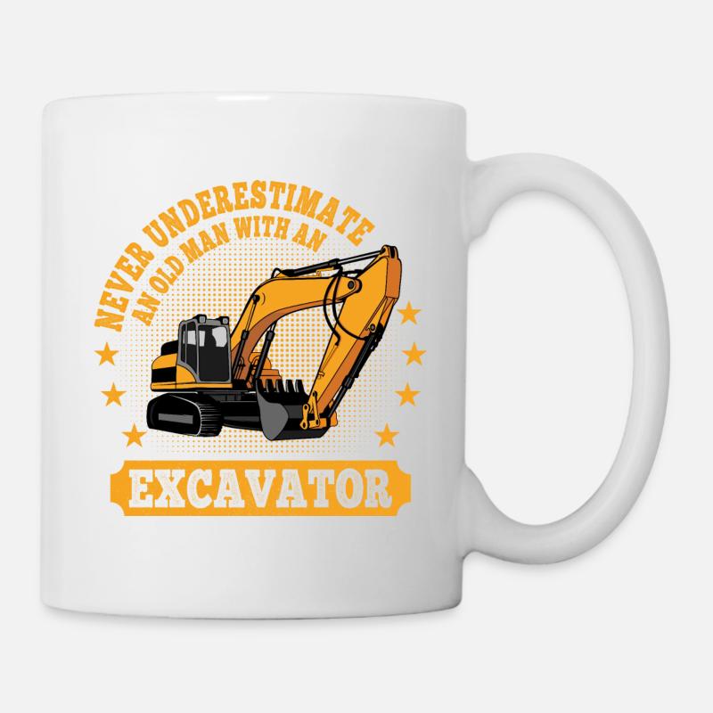 Never Underestimate an Old Man with an Excavator - Mug - white