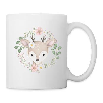 sweet deer in a wreath of flowers - Mug - white - Right