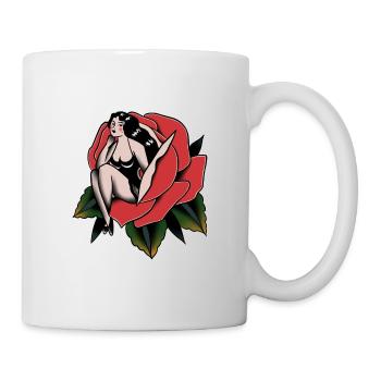 Old-School-Pin up rosa rot - Tasse - Weiß - Rechts