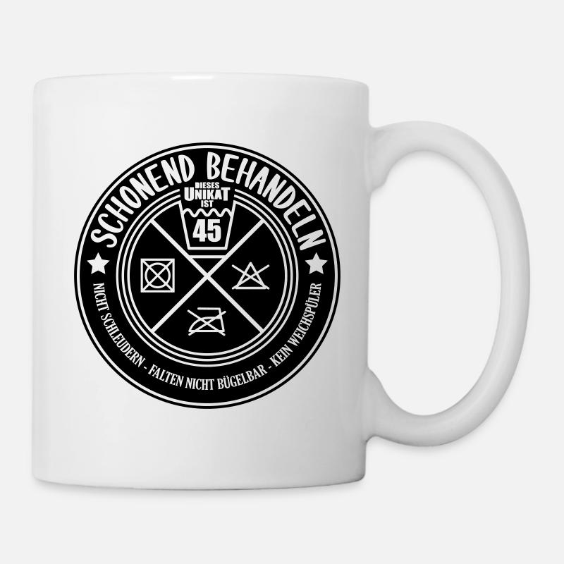 Farben änderbar Schonend Behandeln 45. Geburtstag - Tasse - Weiß