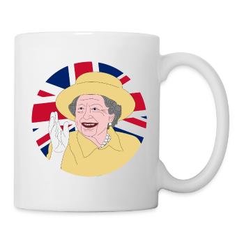 Königin Elisabeth II. mit Britischer Flagge - Tasse - Weiß - Rechts