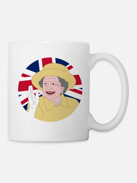 Königin Elisabeth II. mit Britischer Flagge - Tasse - Weiß