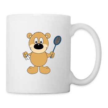BADMINTON - FEDERBALL - TEDDYBÄR - KIND - BABY - Tasse - Weiß - Rechts