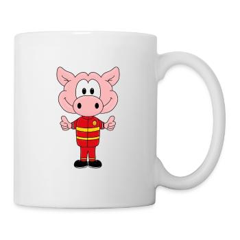 FEUERWEHR - SCHWEIN - TIER - KIND - BABY - Tasse - Weiß - Rechts