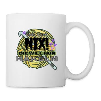 Die Tut Nix Die Will Nur Häkeln Gelb Lila Garn - Tasse - Weiß - Rechts