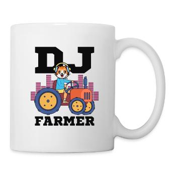 DJ Farmer Cat Farm Driving Tractor Music Funny - Mug - white - Right