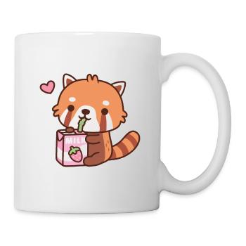 Cute Little Red Panda Loves Drinking Milk - Mug - white - Right