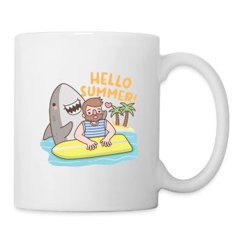 Drôle de requin et de surfeur, bonjour l’été - Mug blanc - blanc - Droite