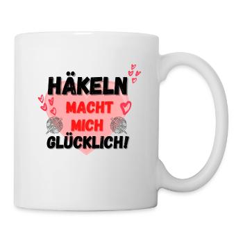 Häkeln macht mich glücklich! rosa Herz rot Herzen - Tasse - Weiß - Rechts
