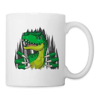 Dinosaurier Outside | Dino springt aus dem Shirt - Tasse - Weiß - Rechts