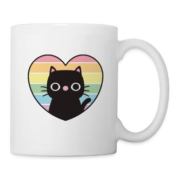 Süße schwarze Katze Regenbogenherz - Tasse - Weiß - Rechts