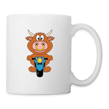 BULLE - RIND - STIER - KUH - MOTORRAD - PIERCING - Tasse - Weiß - Rechts