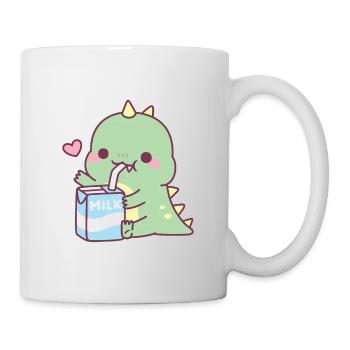 Niedlicher Dinosaurier liebt Milch - Tasse - Weiß - Rechts