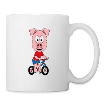 FAHRRAD - SCHWEIN - TIER - KIND - BABY - Tasse - Weiß - Rechts